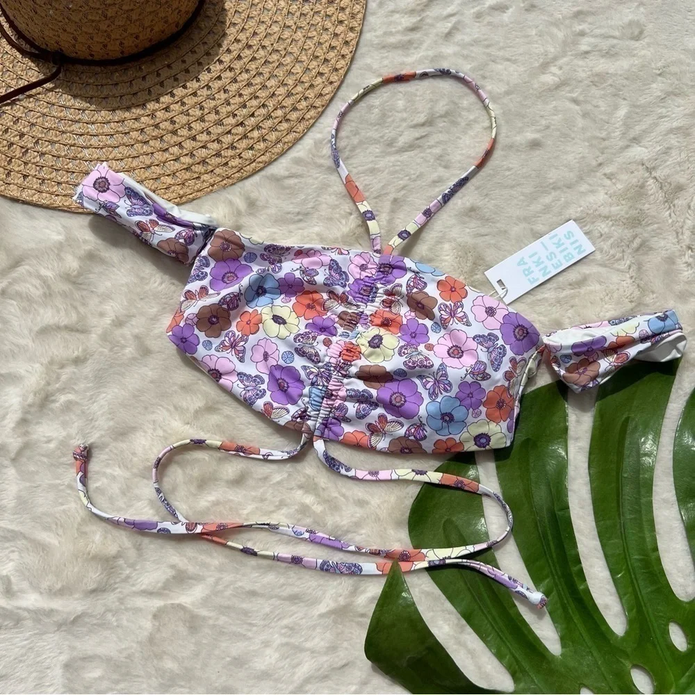 Frankie’s Bikinis Mariposa Floral Butterfly Bikini Top S Y2K